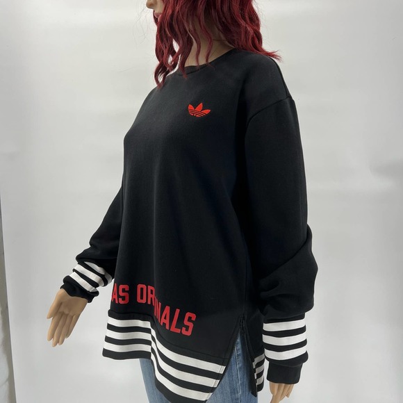 Adidas Originals Unisex Sweatshirt Small Black Stripes Embroidered Trefoil Logo - Picture 4 of 10